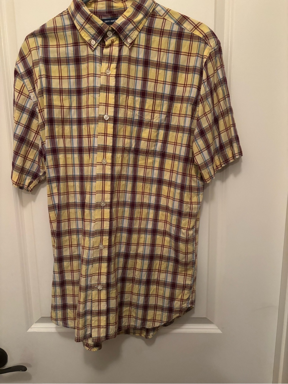 Short-Sleeve Yellow Plaid Button-Down Shirt